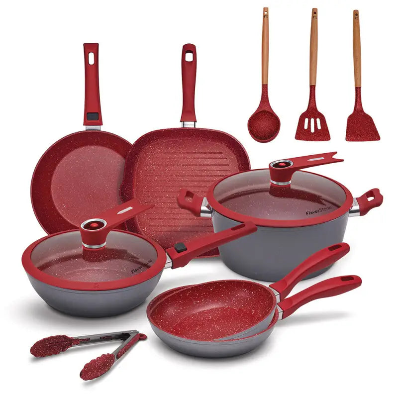 Batería de Cocina FlavorStone Light Family Set 12 Piezas con Regalo Especial - Rojo - Flavorstone