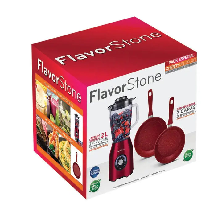 Licuadora FlavorStone Quartz Cherry 1000W Edición Especial + 2 Sartenes 20/24 cm - Flavor Stone