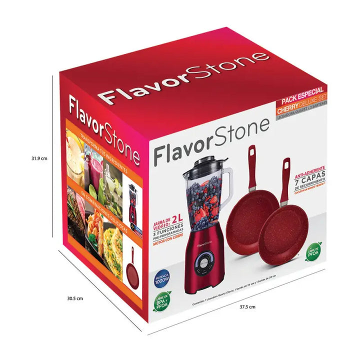 Licuadora FlavorStone Quartz Cherry 1000W Edición Especial + 2 Sartenes 20/24 cm - Flavor Stone
