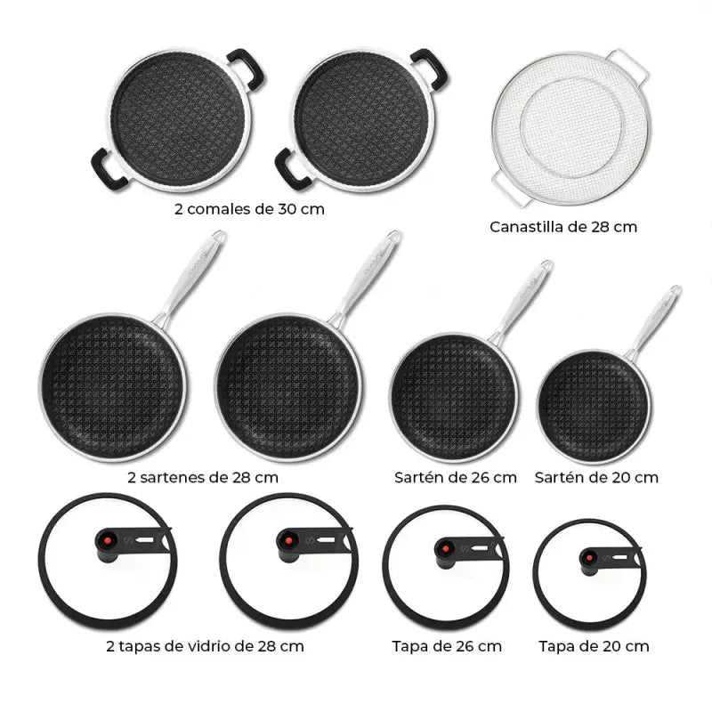 Set Samurai 11 Sartenes Acero Inoxidable Antiadherente - Flavorstone Oficial Mexico