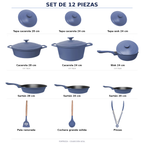 Batería De Cocina 12 Piezas Aluminio Fundido Inducción Antiadherente FlavorStone Fortezza