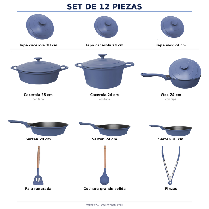 Batería De Cocina 12 Piezas Aluminio Fundido Inducción Antiadherente FlavorStone Fortezza