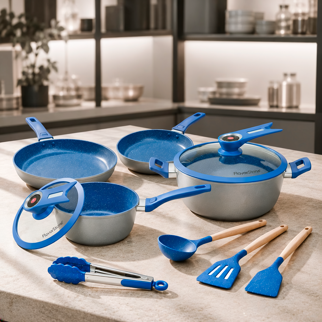 Batería de Cocina FlavorStone Grande 10 Piezas con Regalo Especial