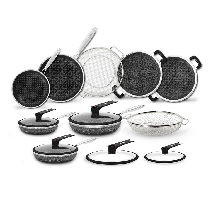 Mega Set Juego Sartenes Acero Inoxidable Antiadherente Samurai 14 piezas