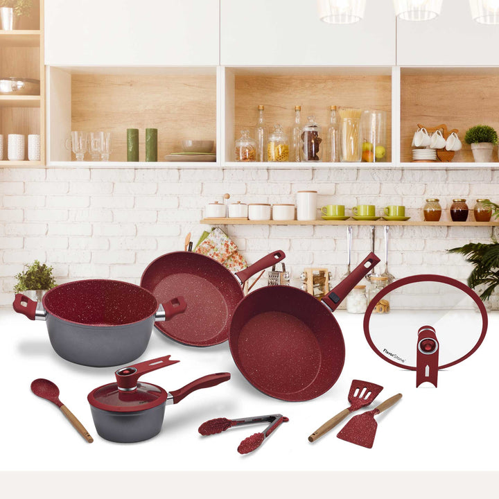 Batería de Cocina Flavorstone Light Grande Set de 28 cm con 10 piezas sartenes, cacerola y salsera ¡Incluye un regalo especial!