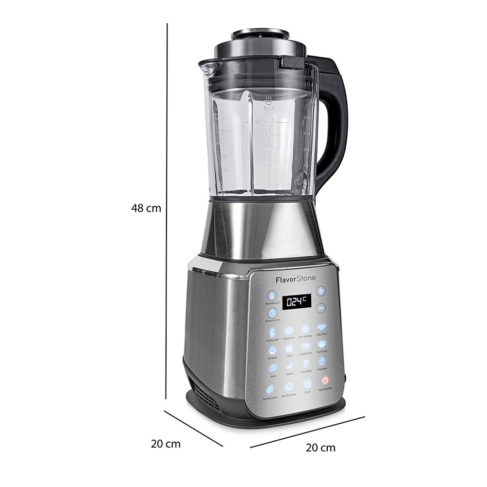 Procesador de alimentos FLAVORSTONE DIAMOND con 15 funciones preprogramadas para calentar y licuar, vaso de vidrio 2 L, cuchillas de titanium y motor de cobre de 1200w