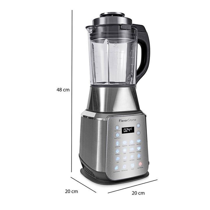 Procesador de alimentos FLAVORSTONE DIAMOND con 15 funciones preprogramadas para calentar y licuar, vaso de vidrio 2 L, cuchillas de titanium y motor de cobre de 1200w