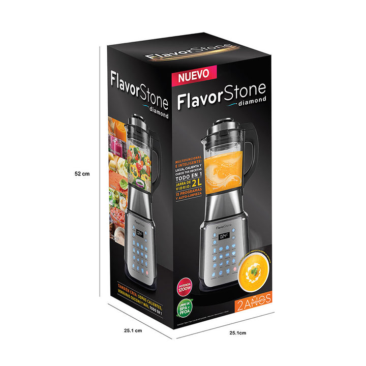 Procesador de alimentos FLAVORSTONE DIAMOND con 15 funciones preprogramadas para calentar y licuar, vaso de vidrio 2 L, cuchillas de titanium y motor de cobre de 1200w