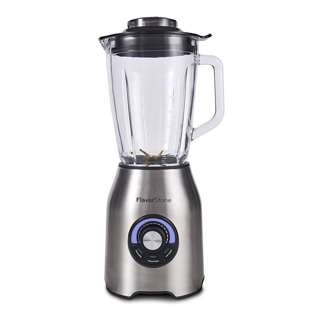 Licuadora FLAVORSTONE QUARTZ con perilla de velocidad y 3 funciones preprogramadas, vaso de vidrio 2 L, cuchillas de titanium y motor de cobre de 1000w