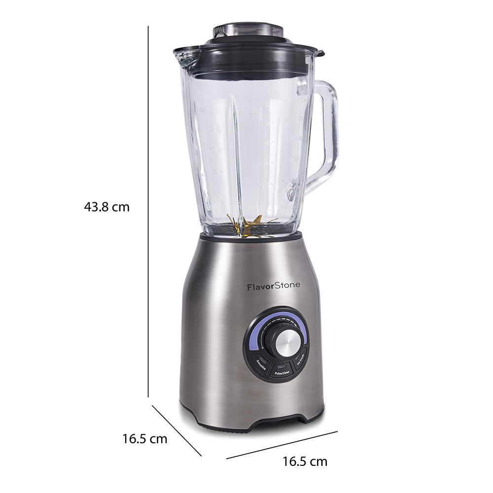 Licuadora FLAVORSTONE QUARTZ con perilla de velocidad y 3 funciones preprogramadas, vaso de vidrio 2 L, cuchillas de titanium y motor de cobre de 1000w