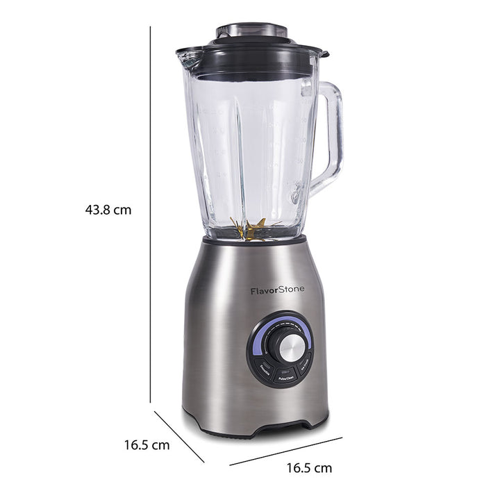 Licuadora FLAVORSTONE QUARTZ con perilla de velocidad y 3 funciones preprogramadas, vaso de vidrio 2 L, cuchillas de titanium y motor de cobre de 1000w