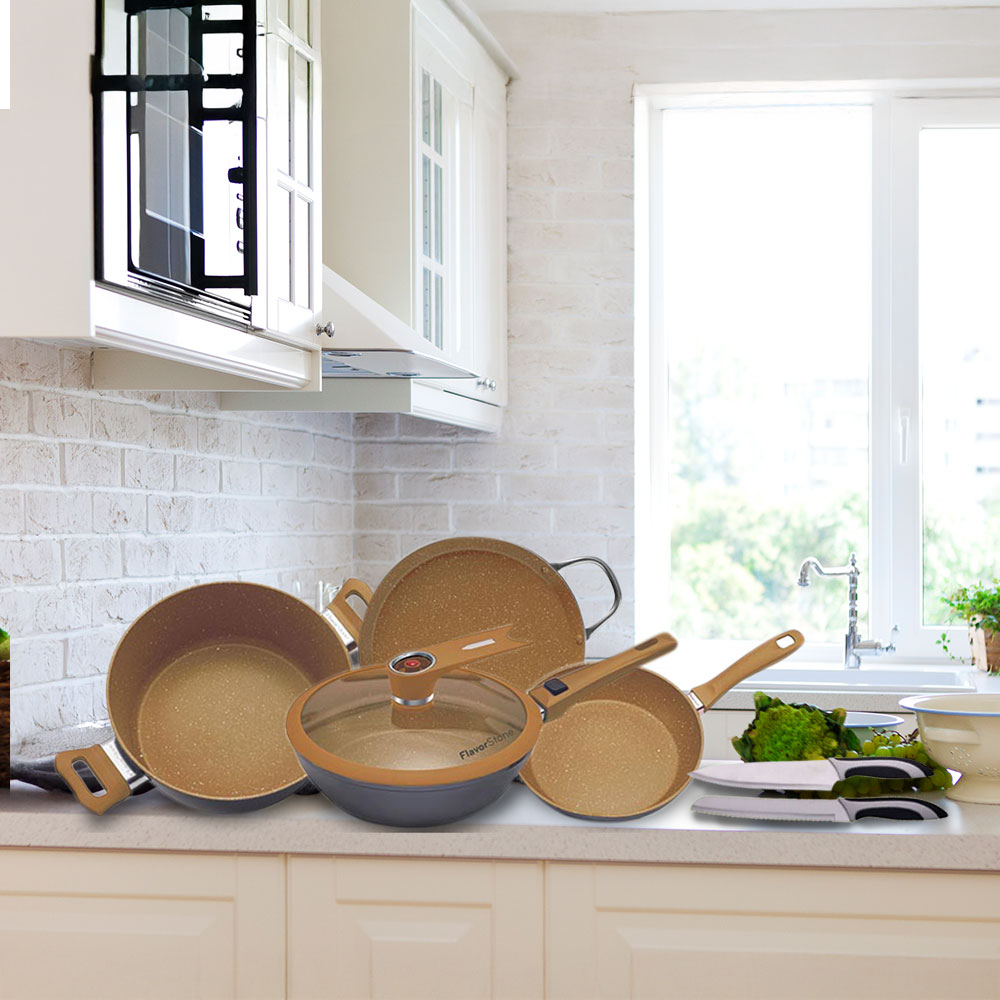 Bundle Copper Deluxe FlavorStone: Set de Cocina Premium + Cuchillos Profesionales