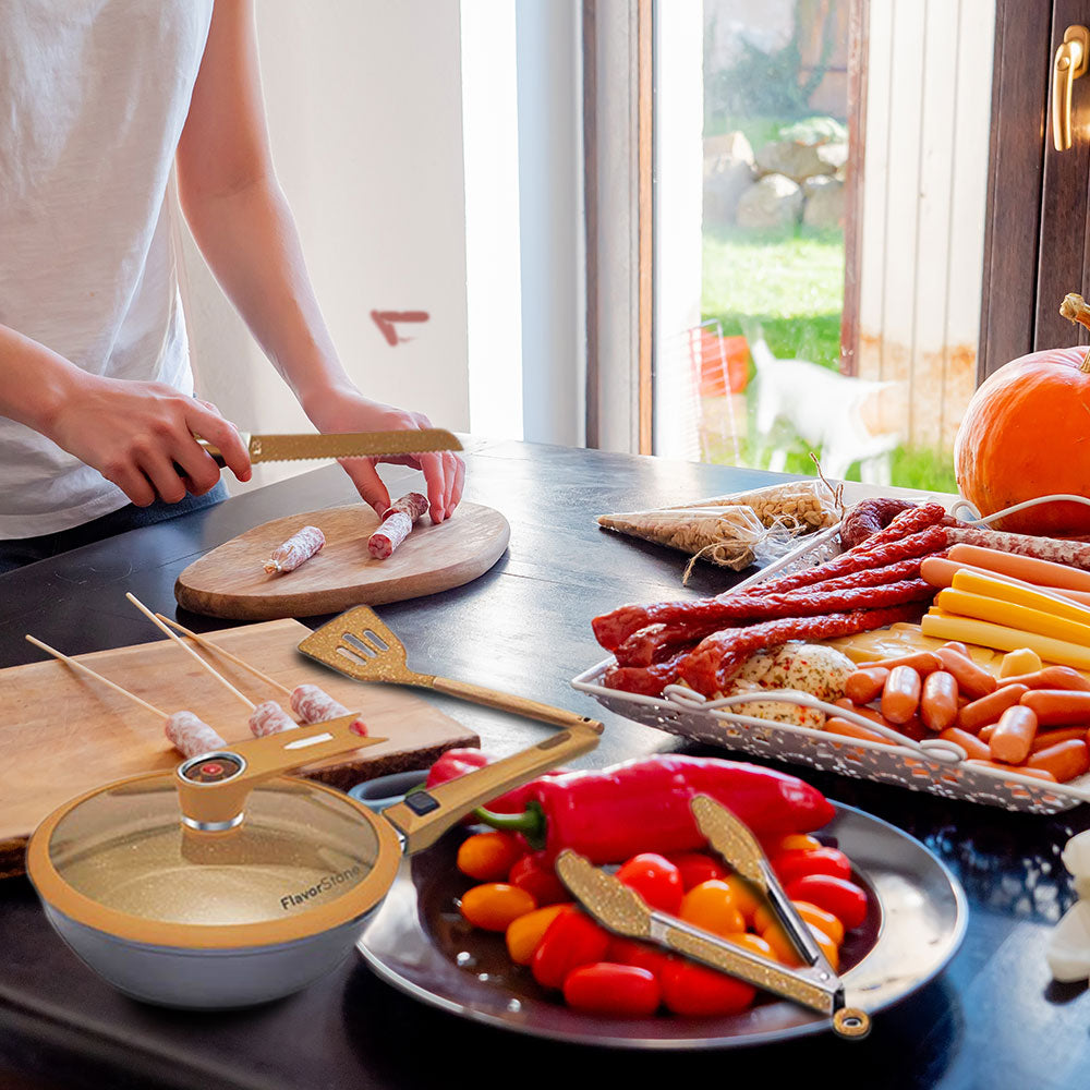 Bundle Copper Deluxe FlavorStone: Set de Cocina Premium + Cuchillos Profesionales