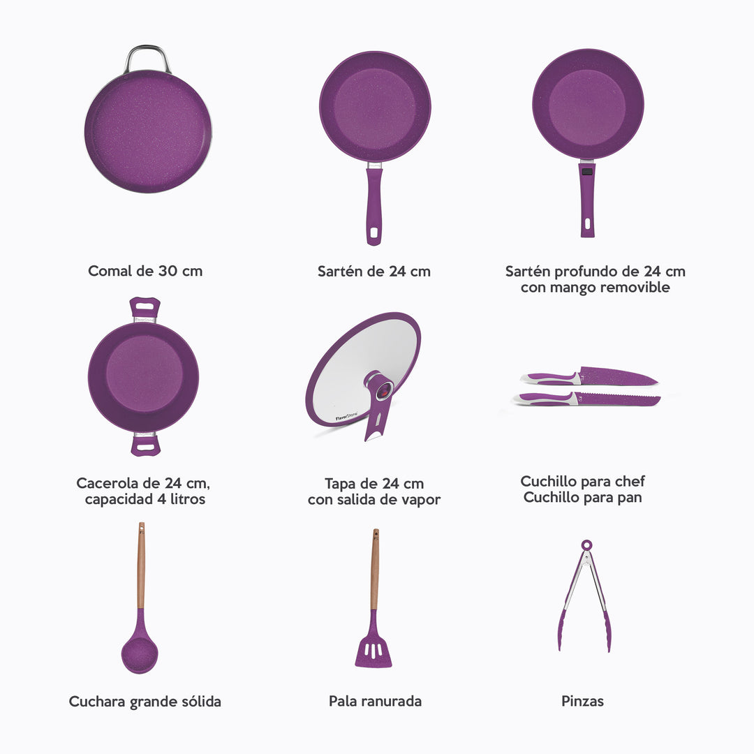 ¡NUEVA! Batería De Cocina 10 Piezas FlavorStone Master Deluxe Grape