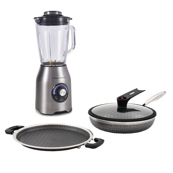 Bundle Licuadora Quartz + Sartenes Samurai 360 con 3 piezas