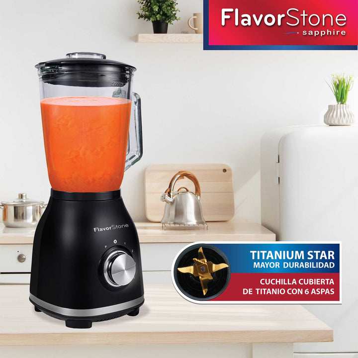 Licuadora FLAVORSTONE SAPPHIRE de 4 velocidades y función de pulso 550w vaso de vidrio de 2 litros con cuchillas de titanio y motor de cobre