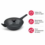 Wok Con Tapa Flavorstone All Black 32 Cm Para Cocina