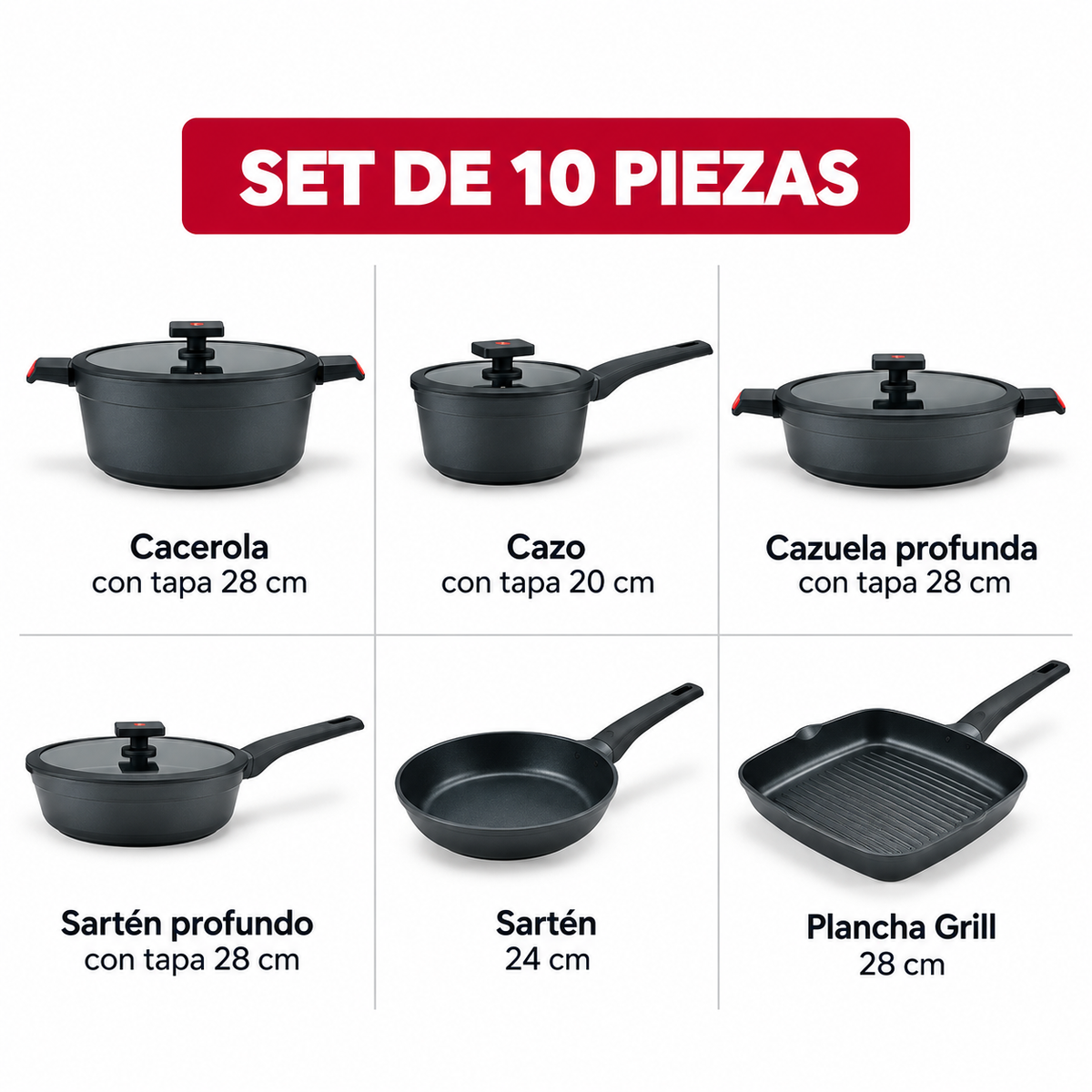 Batería De Cocina Flavorstone All Black 10 Piezas