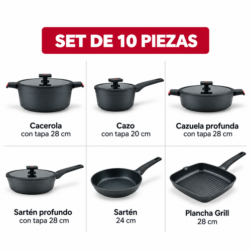 Batería De Cocina Flavorstone All Black 10 Piezas