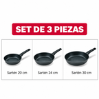 Juego de 3 Sartenes Flavorstone All Black 20 24 Y 30 Cm