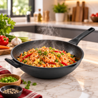 Wok Con Tapa Flavorstone All Black 32 Cm Para Cocina