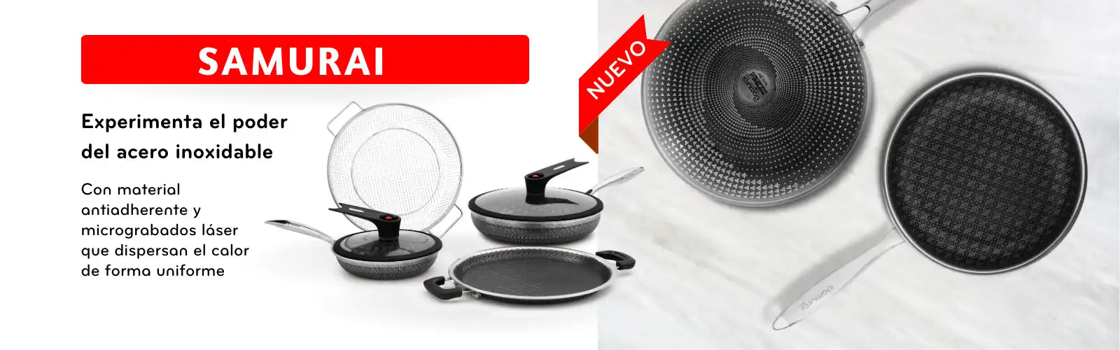 Un conjunto de utensilios de cocina de acero inoxidable duradero con superficies antiadherentes y grabadas con láser para una distribución uniforme del calor.