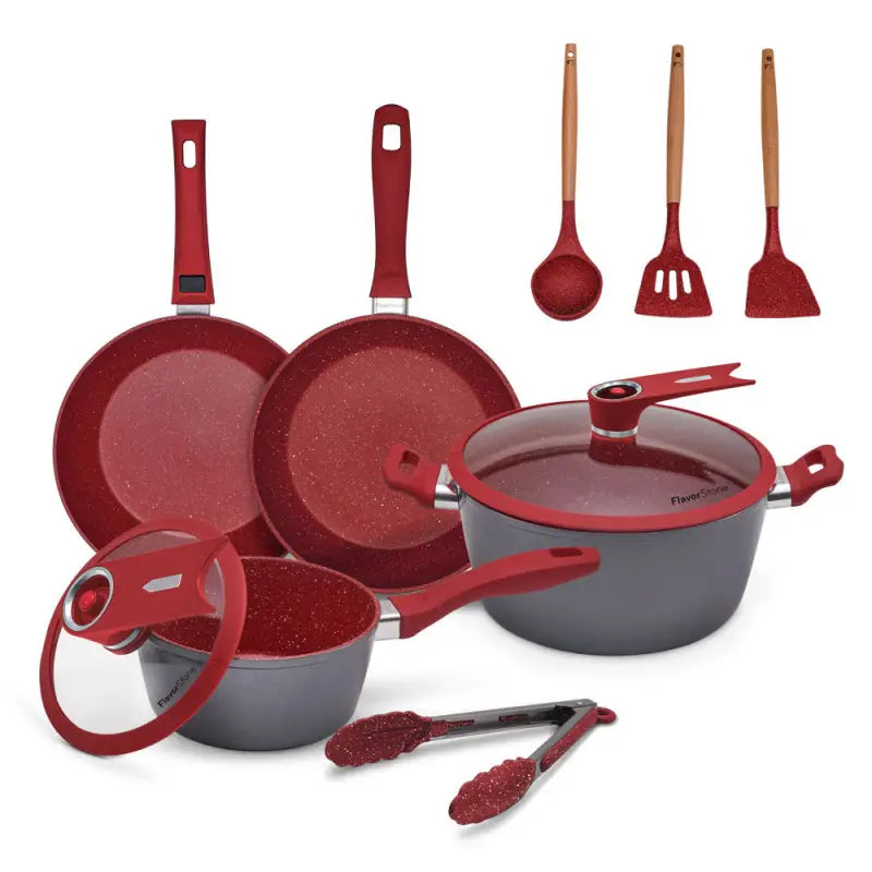Batería de Cocina FlavorStone Grande 10 Piezas con Regalo Especial - Rojo - Flavor Stone