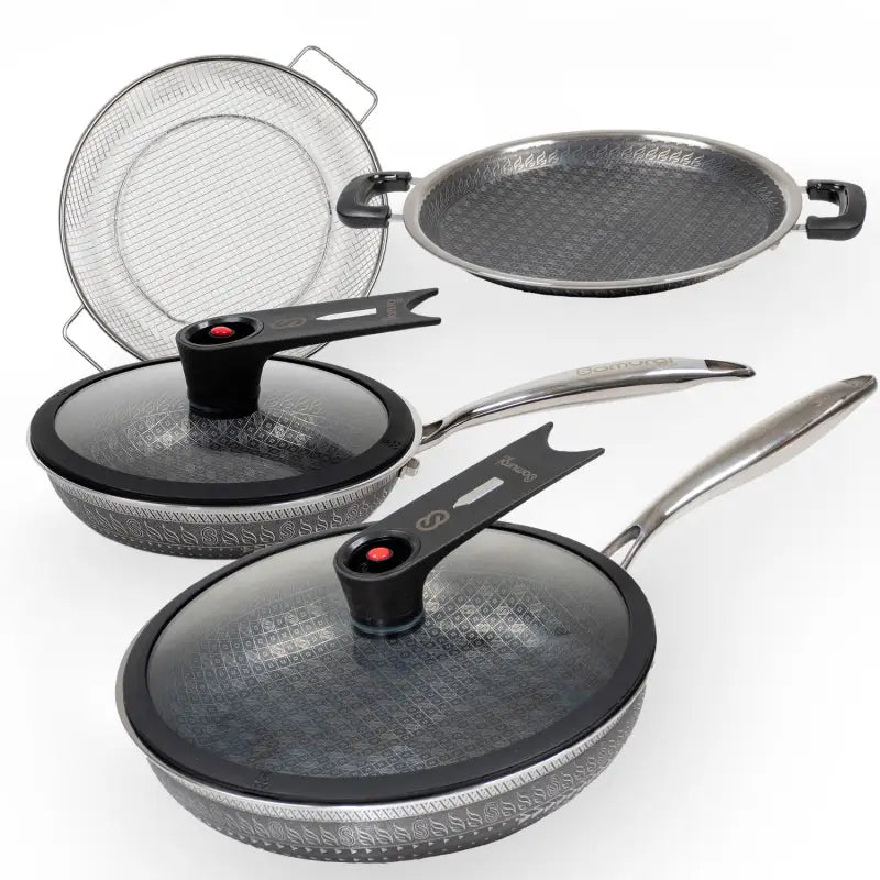 Juego de 6 Sartenes Samurai con Tapa Acero Inoxidable Antiadherente - Flavorstone Oficial Mexico