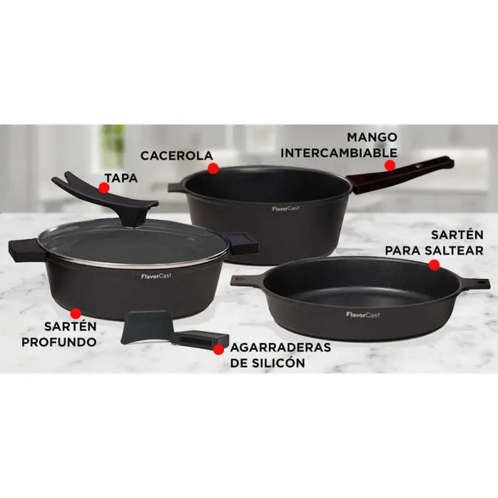 Juego de 9 Sartenes FlavorStone Gourmet Aluminio Fundido 28cm - Flavorstone