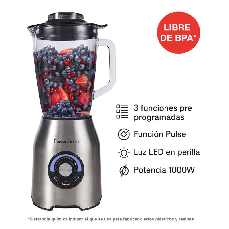 Licuadora FlavorStone Quartz 1000W Vaso Vidrio 2L Cuchillas Titanio - Flavorstone Oficial Mexico