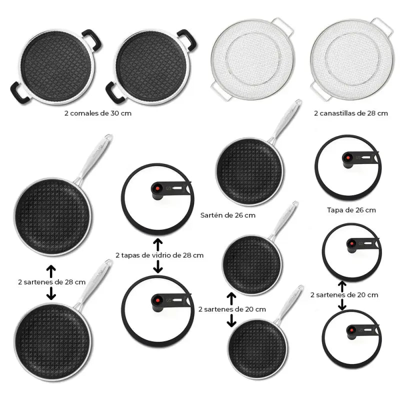 Set 14 piezas Sartenes Samurai Antiadherentes Acero Inoxidable - Flavorstone Oficial Mexico