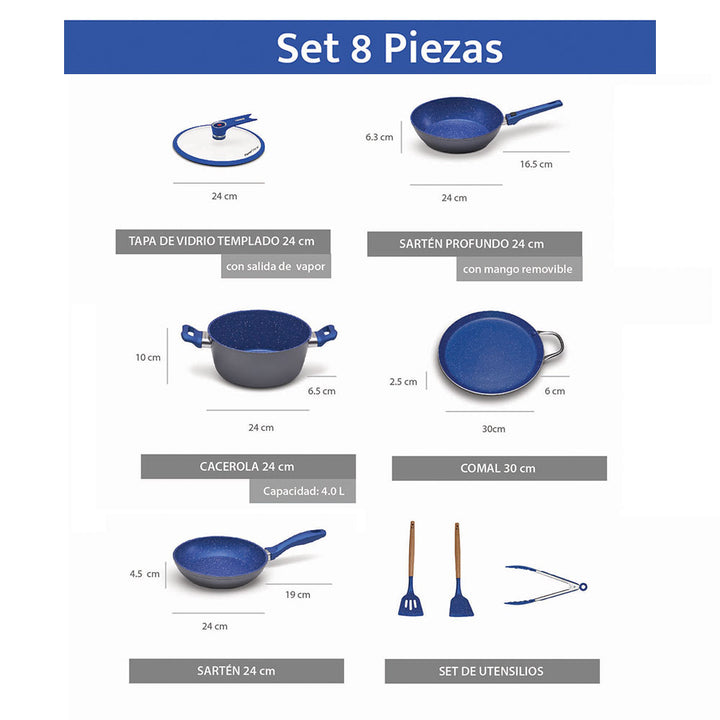 Batería de Cocina Flavorstone Light Master Set de 24 cm con 8 piezas sartenes, cacerola, comal y accesorios ¡Incluye un regalo especial!