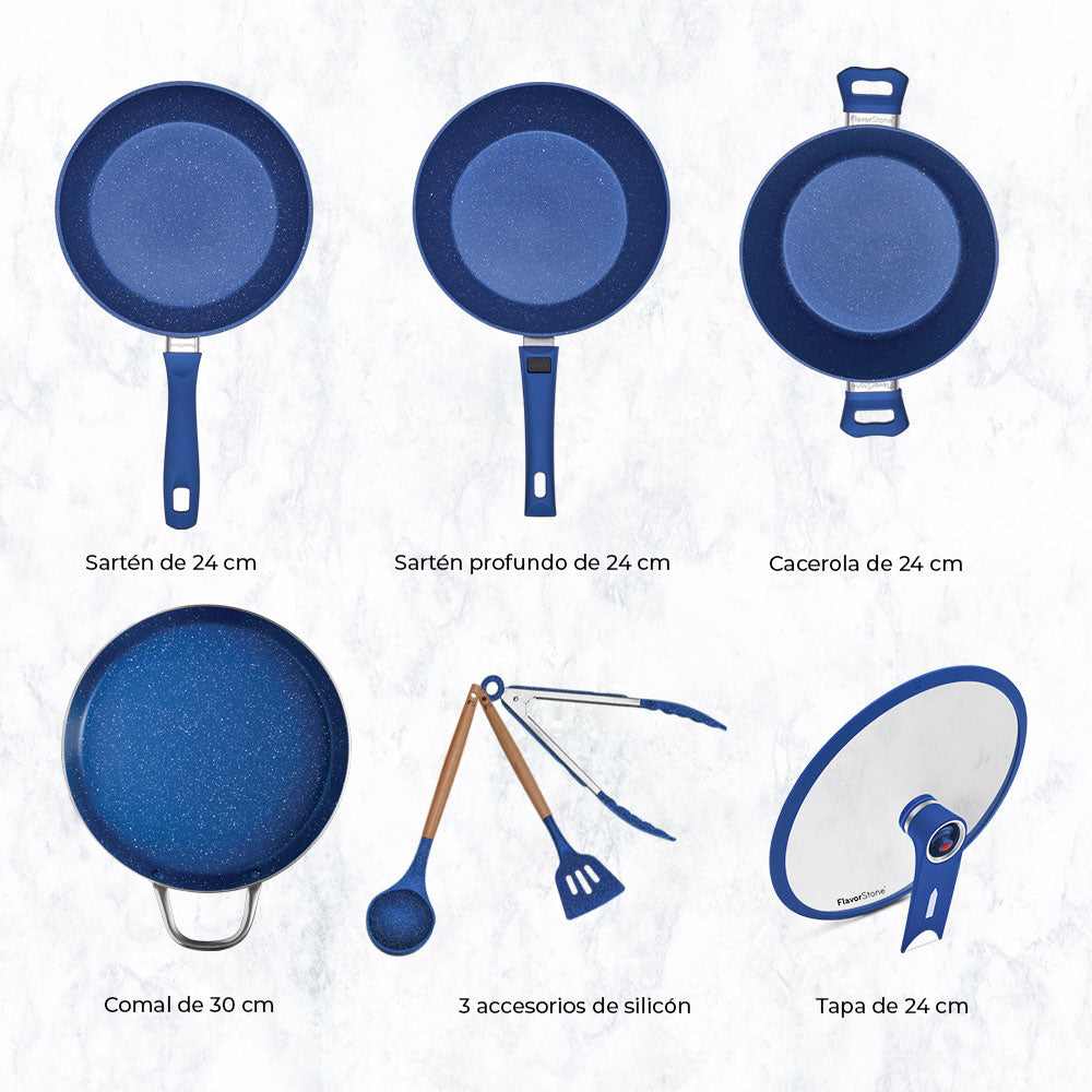 Batería de Cocina Flavorstone Light Master Set de 24 cm con 8 piezas sartenes, cacerola, comal y accesorios ¡Incluye un regalo especial!