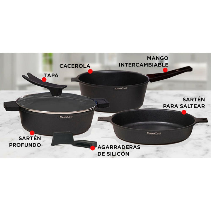 Flavorcast, Sartenes de aluminio fundido a Presión. Juego de 28 cm Electrodomésticos de cocina Flavorstone, Nada se le pega ¡Compruébalo! 