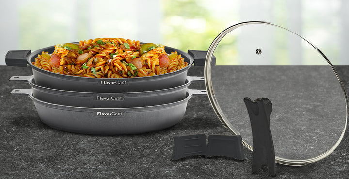 Flavorcast, Sartenes de aluminio fundido a Presión. Juego de 28 cm Electrodomésticos de cocina Flavorstone, Nada se le pega ¡Compruébalo! 